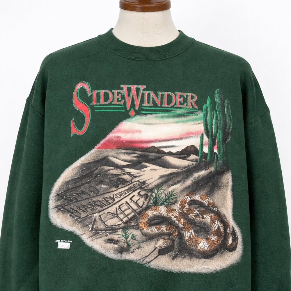Vintage 90’s Harley Davidson Green RARE Side Winder Snake Crewneck Size Large